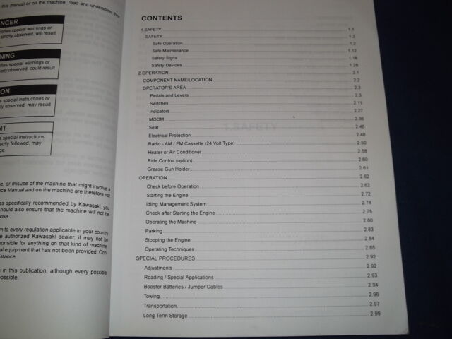 KAWASAKI 80ZV-2 WHEEL LOADER OPERATION & MAINTENANCE BOOK MANUAL SN