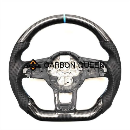 REAL CARBON FIBER Steering Wheel FOR volkswagen GOLF MK7 GTI BLUE RING /STRIPE - Picture 1 of 7