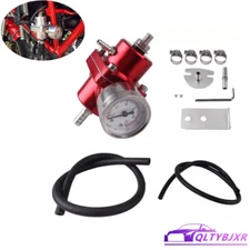 Adjustable Fuel Pressure Regulator Gauge Fitting Kit Red Aluminum Universal