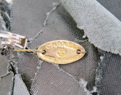 Authentic CHANEL Black Fabric Camellia Flower Design Brooch Pin