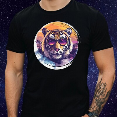 Mens Cool Tiger Sunglasses Cotton T-Shirt Size S to 5XL