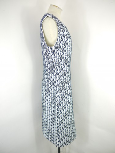 Vestido Adolfo Dominguez Blanco Azul Sin Mangas Lápiz Hasta la Rodilla Talla 42 / UK 14 - Imagen 5 de 8