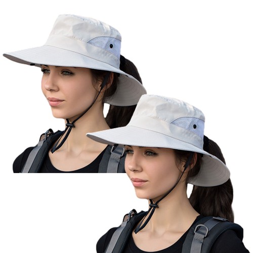 1/2Pack Women Ponytail Summer Sun Hat UV Protection Wide Brim Safari Fishing Cap - Picture 16 of 24
