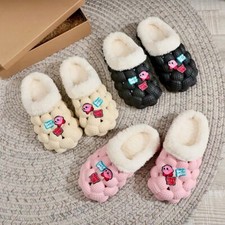 Women's Cozy Plush Slippers Cartoon Cute Fuzzy Fluffy Home Slides PINK WHITE 