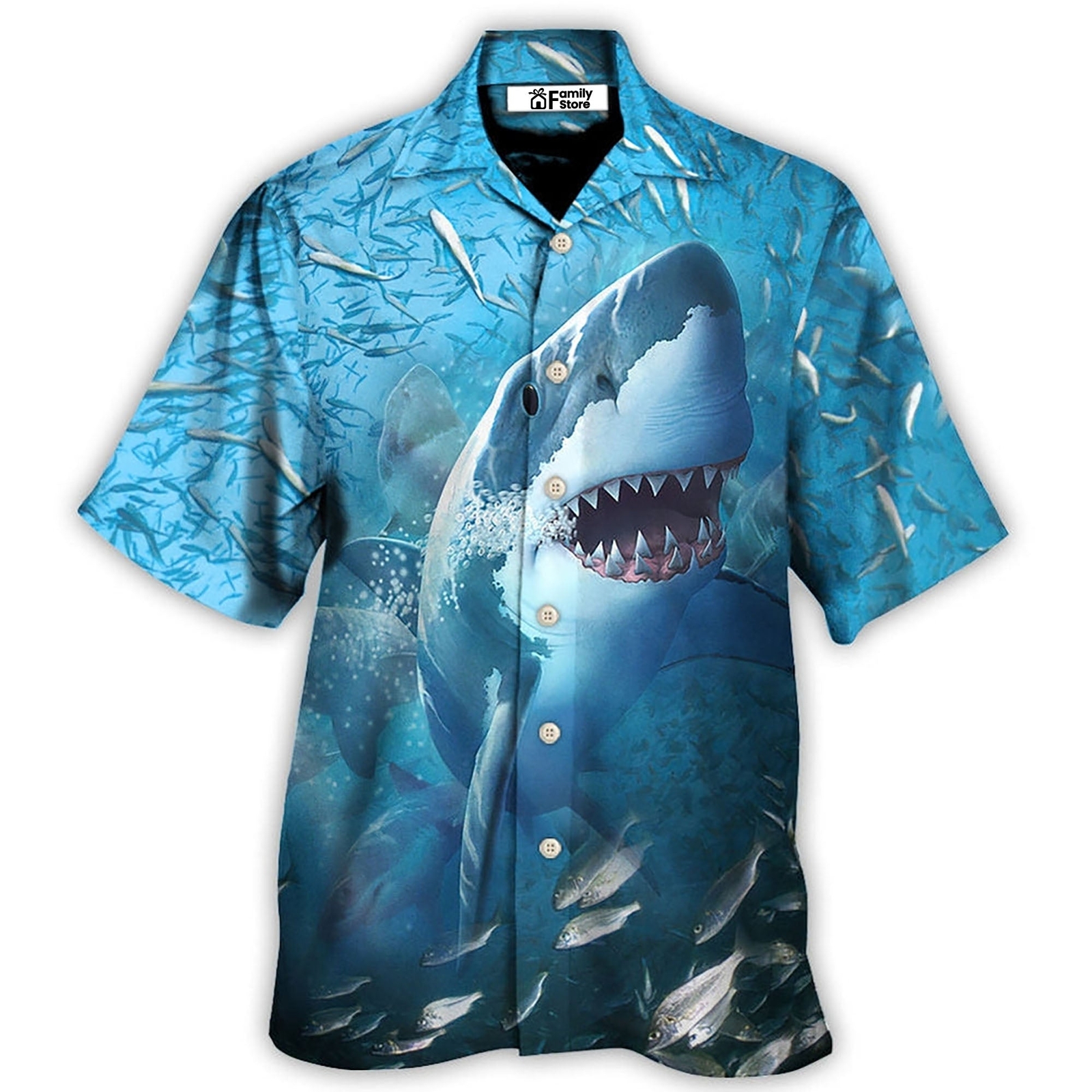 Shark Swims Through Baitfish Shoal Hawaiian Aloha Shirt