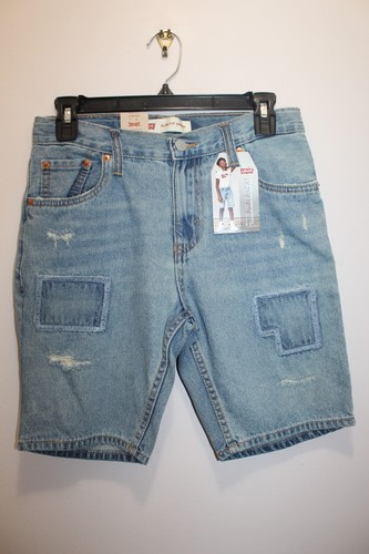 LEVIS BOYS SLIM DENIM SHORTS 100% COTTON DISTRESSED BLUE SIZE 16 REGULAR W28