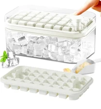 Ice Cube Tray with Lid and Bin, 2 traysfor Freezer, 64 Pcs Ice Cube Mold (White)