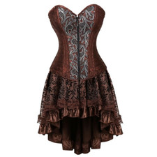 Women Steampunk Lace Corset Dress Vintage Gothic Overbust Bustier Skirt Set