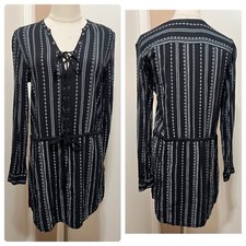 PAIGE MIRREN STRIPE BLACK LACE UP FRONT MINI DRESS SIZE SMALL