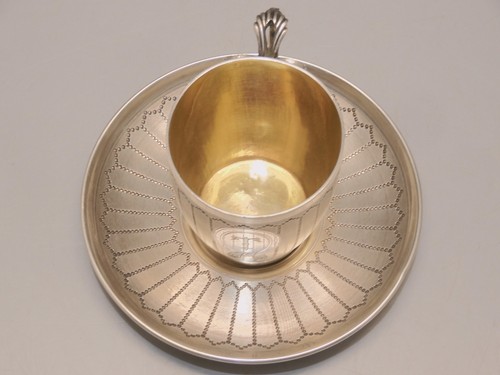 -TASSE et SA SOUCOUPE en ARGENT Poinçon MINERVE CHIFFREES T Collection Vitrine D - Afbeelding 11 van 24