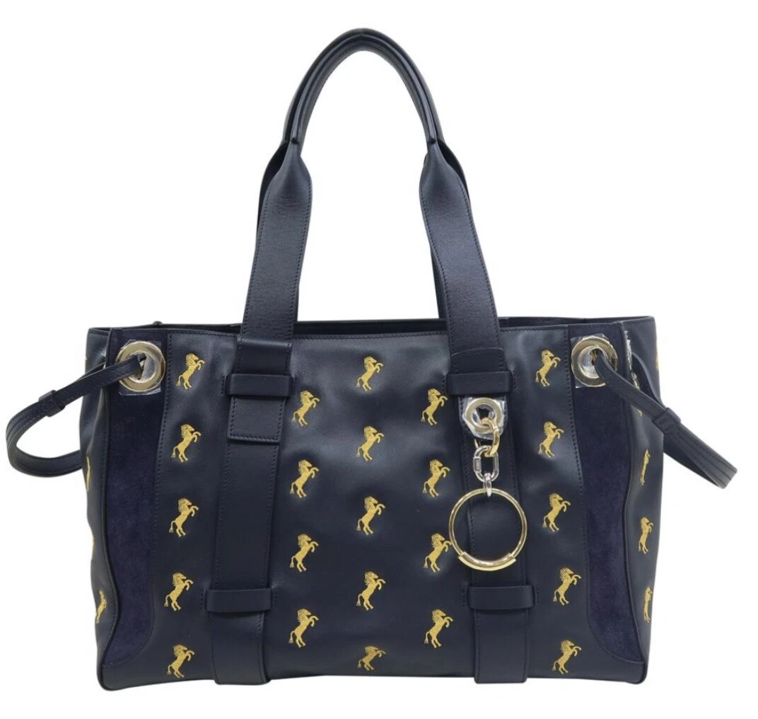 Chloe Dark Blue/Yellow Leather/Suede Embroidered Medium Tao Tote Bag -  Yoogi's Closet