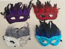 Halloween Feather Mask Costume Accessory Mardi Gras Dress Up Party bundle
