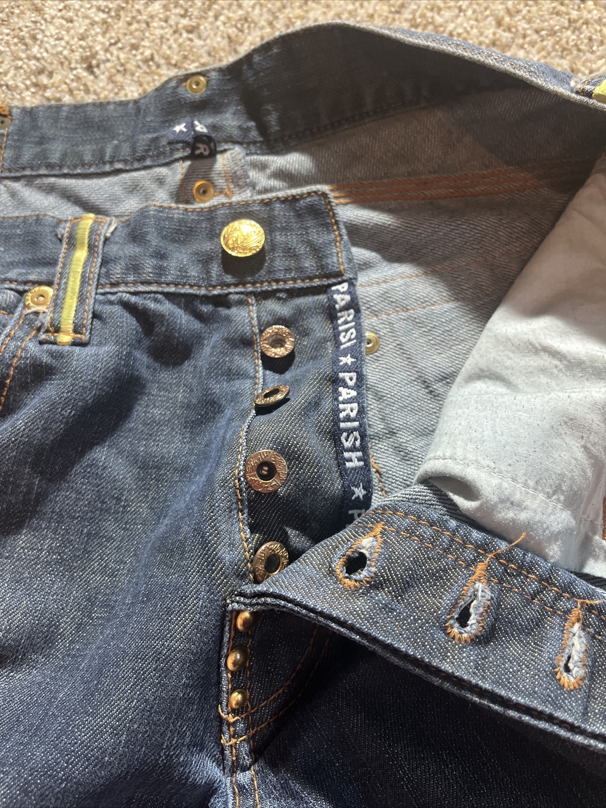 Parish Mens Jeans Straight Distressed Embellished Size 36 (32x 28.5) Button Fly - View 13