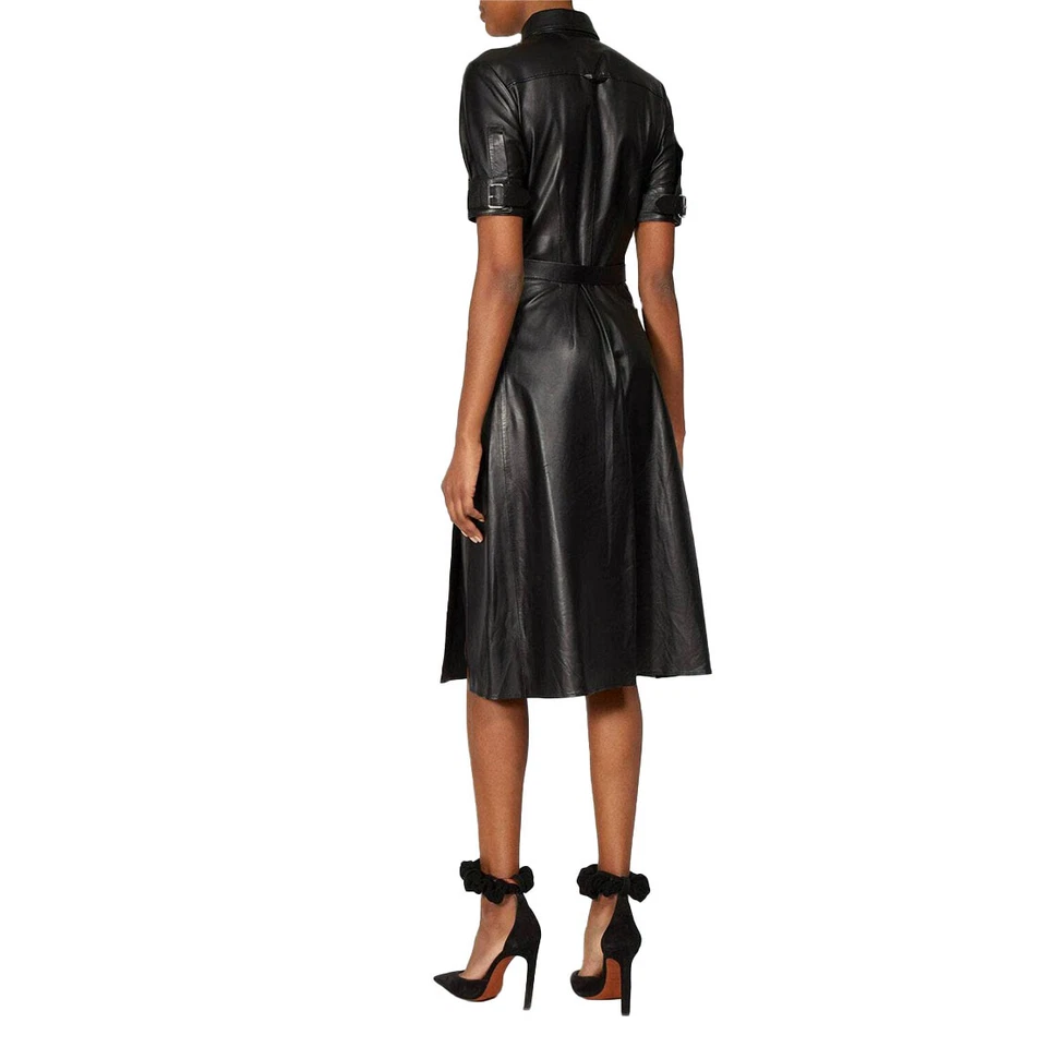 Neue Damen Echte Weiche Schwarze Lammleder Designer Party Kleid - Bild 2 von 3