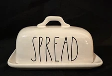 Rae Dunn Artisan Collection Large White Ceramic Butter SPREAD Dish With Lid