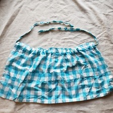VINTAGE 1950s HALF APRON BLUE WHITE CHECKER With Pockets Embroidered 33"