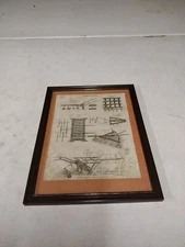 Vintage Framed Newman Bartlett 1816 Farming Diagram Harrow Plough Cultivator