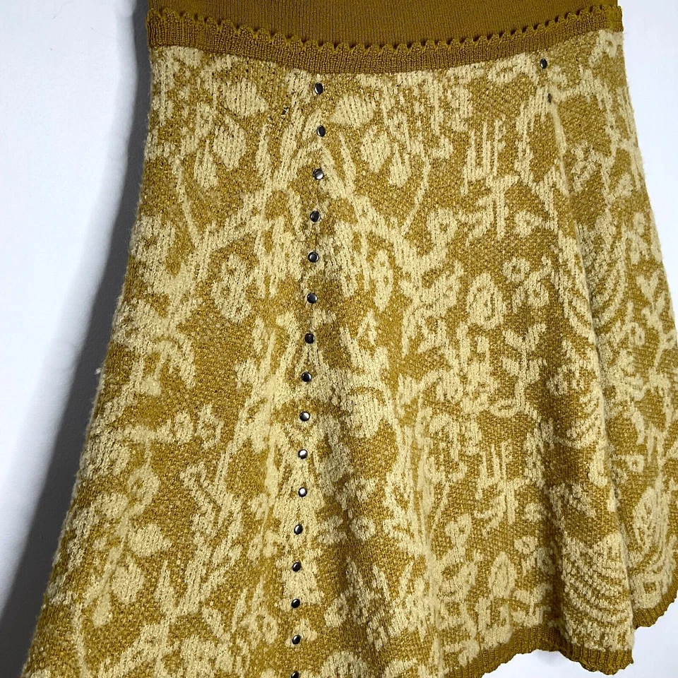 Falda Moth Mujer Talla Grande Amarilla Floral Tachonada Lana Mezcla Nailon Pull On Foto 2 de 4