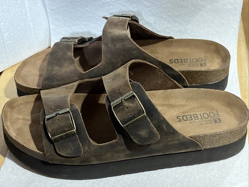 White Mountain FootBeds HIGH FLYER Platform Slide Sandals Brown Leather 11M - Picture 6 of 20