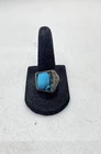 Silver Turquoise Inlay Southwestern Hammered Vintage Ring Size 8