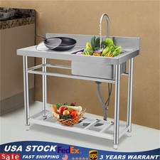Stainless Steel Free Standing Commercial Restaurant Sink with Drain Pipe Faucet