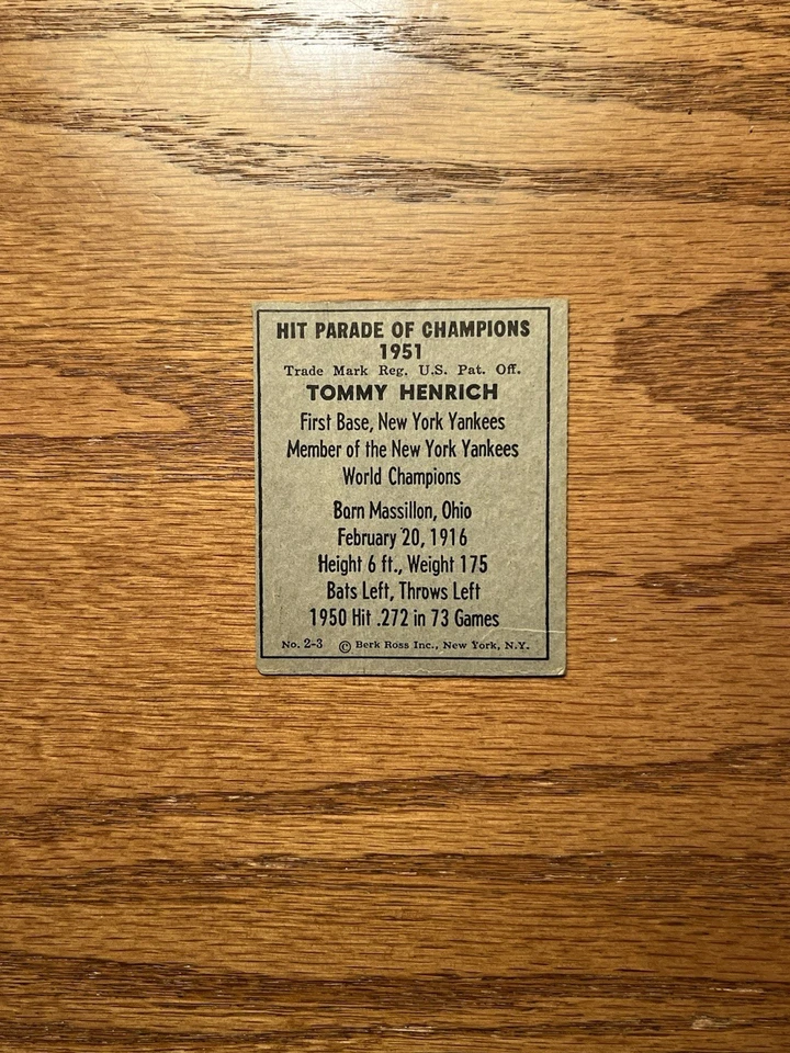 1951 BERK ROSS "HIT PARADE OF CHAMPIONS" BEISEBOL-YANKEES/PHILLIES-CARTÕES VINTAGE - Imagem 4 de 4