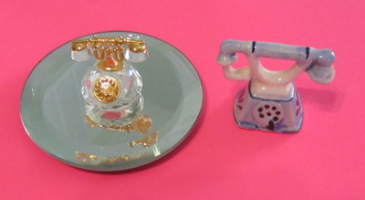 Vintage Swarovski Miniature Crystal Dial Phone on Mirrow & Ceramic Rotary Phone