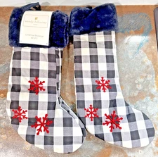 Wendy Bellissimo Plaid Christmas Stockings Set of 4 Red Snowflake Faux Fur 20.5"