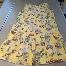 Next Size 12 Yellow Floral Shift Dress Linen Blend Below Knee Sleeveless