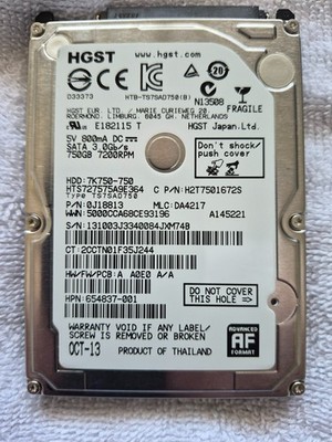 HGST 750GB 7200RPM 2.5'' SATA HDD HTS727575A9E364 Wiped Tested CDI 100% Laptop