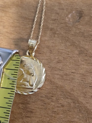 14K Yellow Gold Angel Pendant On 14k Chain Religious Spiritual Prayer 1.7g - Picture 9 of 12