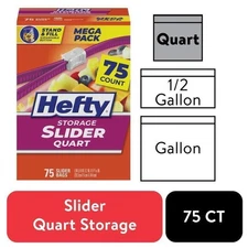Quart Slider Storage Bags 75 Count Easy Seal Expandable Bottom BPA-Free Kitchen