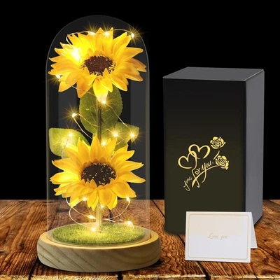 Künstliche Sonnenblume Glaskuppel Geschenk Mama Oma Freundin Muttertag - Bild 1 von 4