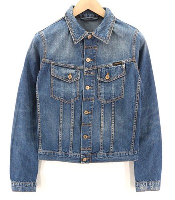 Nudie Jeans Terry Recycle Worn IN Herren JACKE S Blau Denim Ungefüttert Waschung