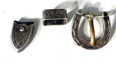 Early Old Sterling Silver Southwestern Cowboy Buckle Watch Band Hardware Set Lot