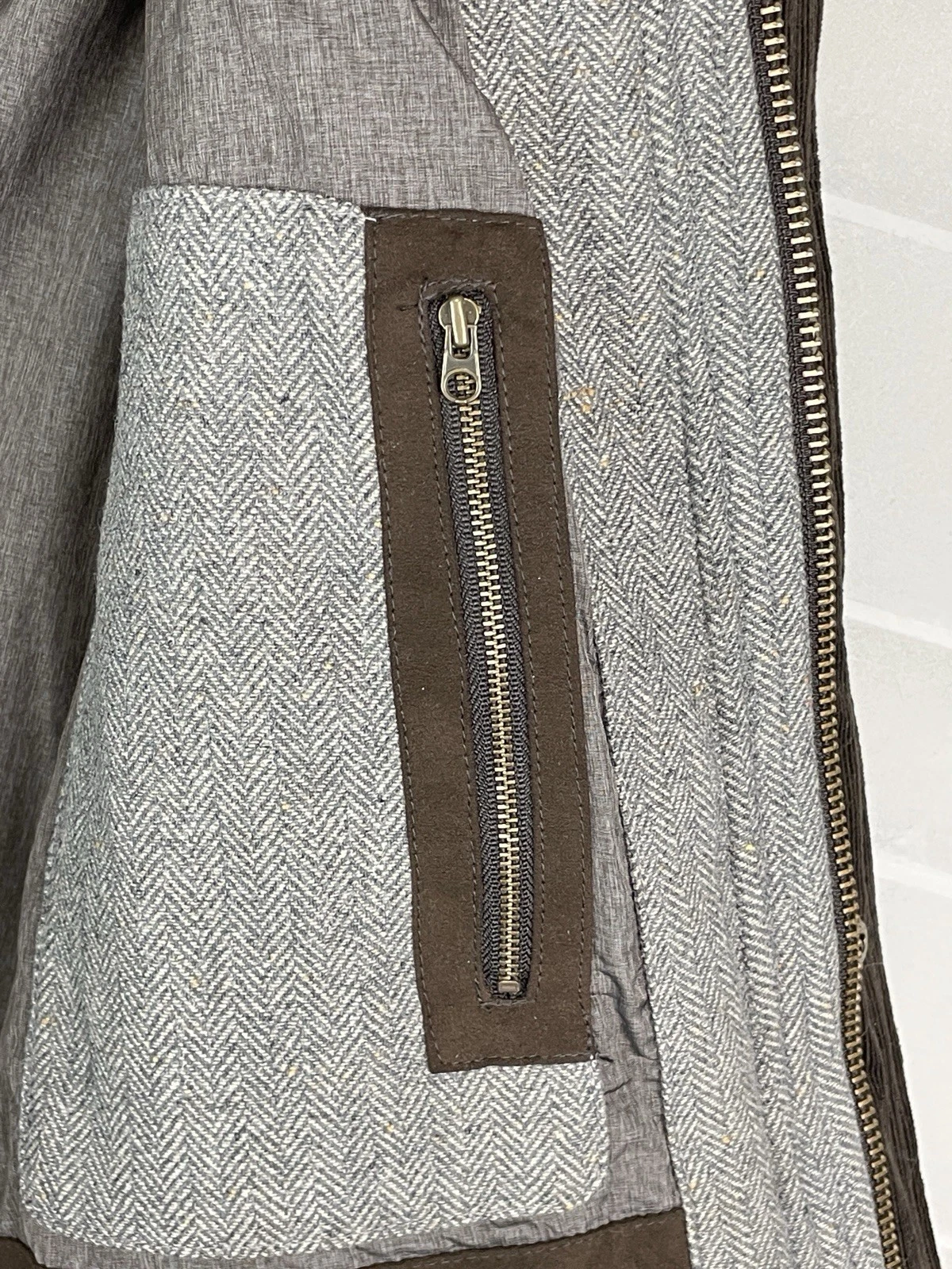 Jos A Bank Men XL Wool Quilted Barn Chore Coat Herringbone Corduroy Collar Gray image 13
