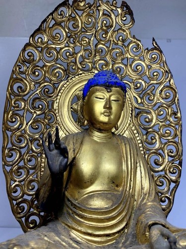 AMIDA NYORAI BUDDHA Amitabha Wooden Statue 15.7 inch 19TH C EDO Japan Antique