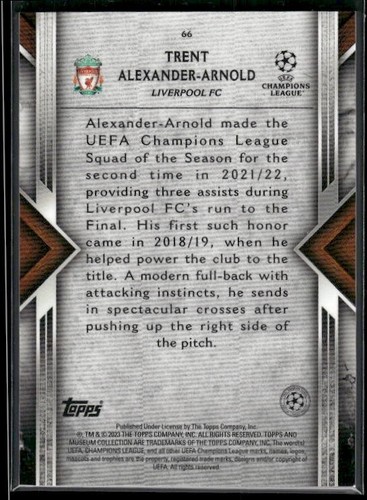2023 Topps Museum Collection UCL #66 Trent Alexander-Arnold Sapphire #/75 - Picture 2 of 2