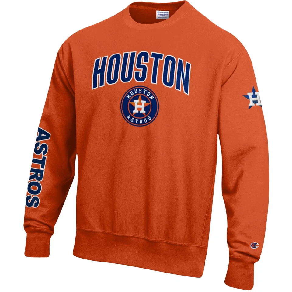 Men's Champion Orange Houston Astros Reverse Weave Chenille Sweatshirt - Image 2 of 3