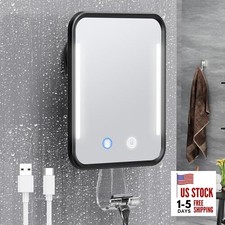 Heated Shower Mirror Fogless for Shaving with Light, Rechargeable Black