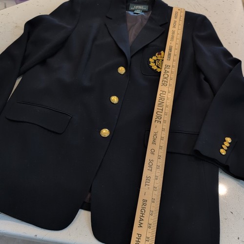 VTG LRL Ralph Lauren Blazer Size 16 Crest & Crown Gold Buttons Worsted Wool Navy - Picture 7 of 14