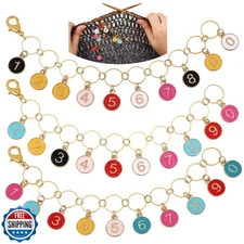 COGCHARGER 3Pcs Flat Round with Number Alloy Enamel Charms Knitting Row Count