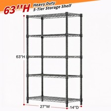 5 Shelves Adjustable Heavy Duty Storage Shelving Steel Organizer Wire Rack Black