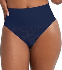 MAIDENFORM Women's Tame Your Tummy FIRM Shaping Lace Thong Panty DM0049 Blue XL