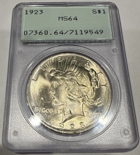 1923 Peace Dollar PCGS MS64 Rattler OGH Old Green Holder - BU Uncirculated