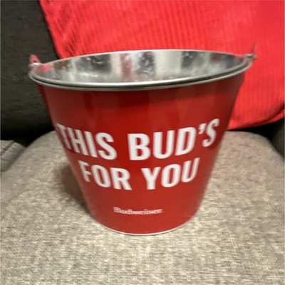 Budweiser Red Tin Bucket ''This Bud's For You'' Breweriana Collectible