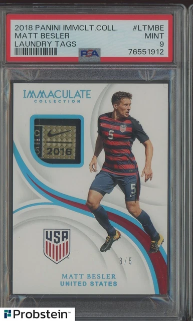 2018 Immaculate Soccer Matt Besler Match-Worn Laundry Tag Patch 3/5 PSA 9