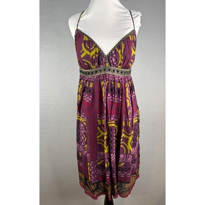 Nicole Miller Babydoll Silk Dress Women 6 Purple Geometric Y2K Whimsigoth Fairy