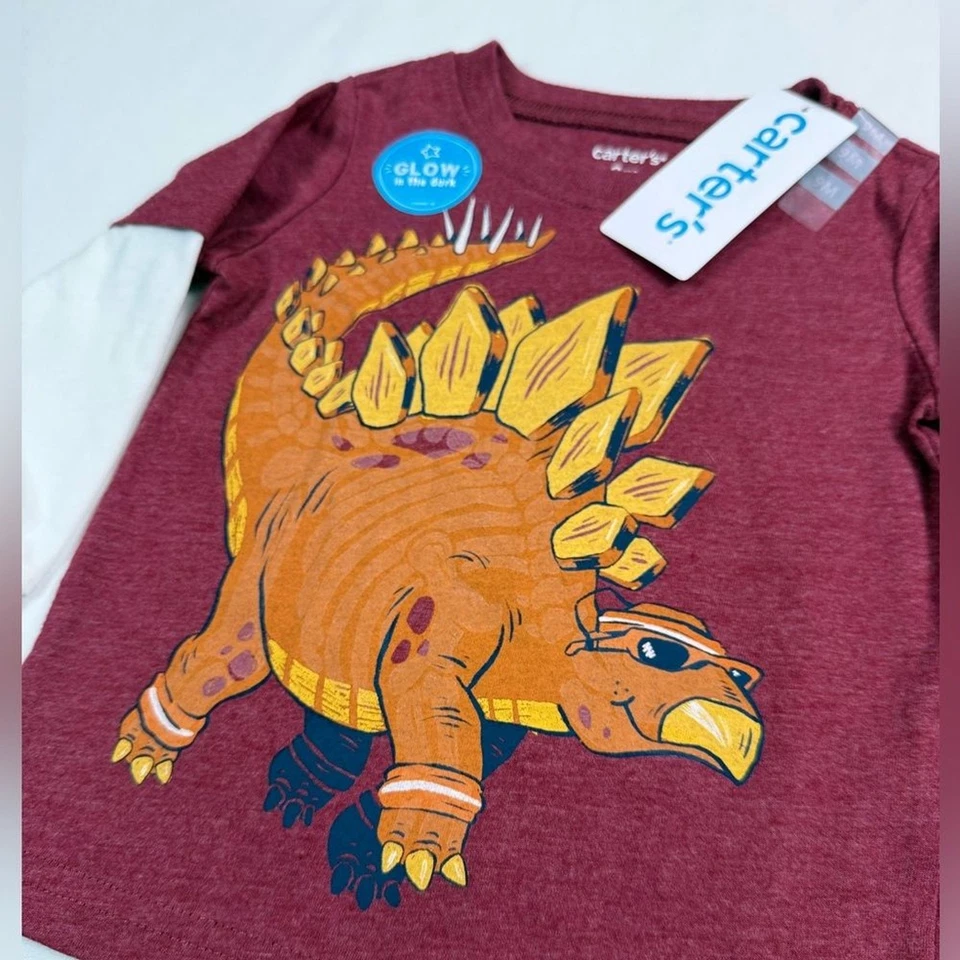 NUEVO CON ETIQUETAS CARTER’S Baby Boy Glow-in-the-Dark Dinosaurio Capa Manga Larga Camiseta 9m NUEVO Foto 3 de 4