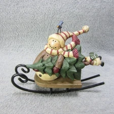 Vintage SUZI SKOGLUND Snowmen on Sled w Christmas Tree TLC Nose